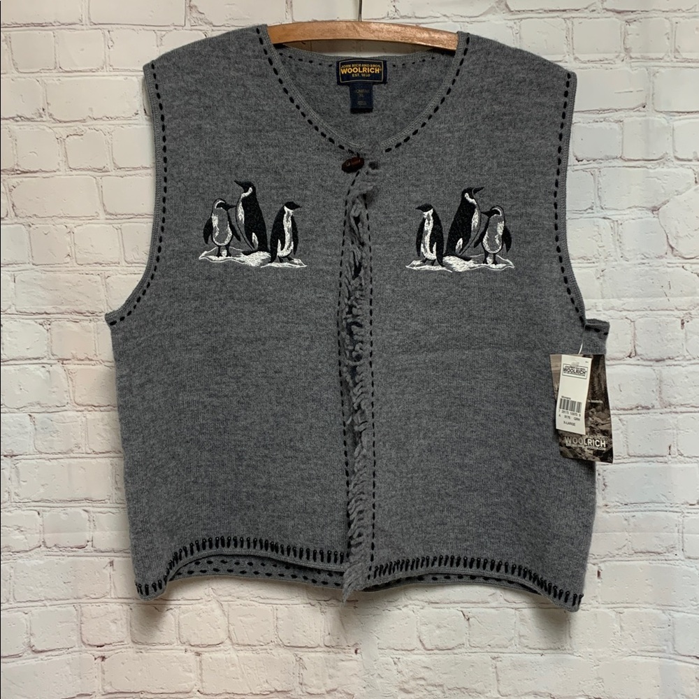 NEW Vtg Woolrich Gray Penguin Knit Vest with Wooden Toggle Size XL